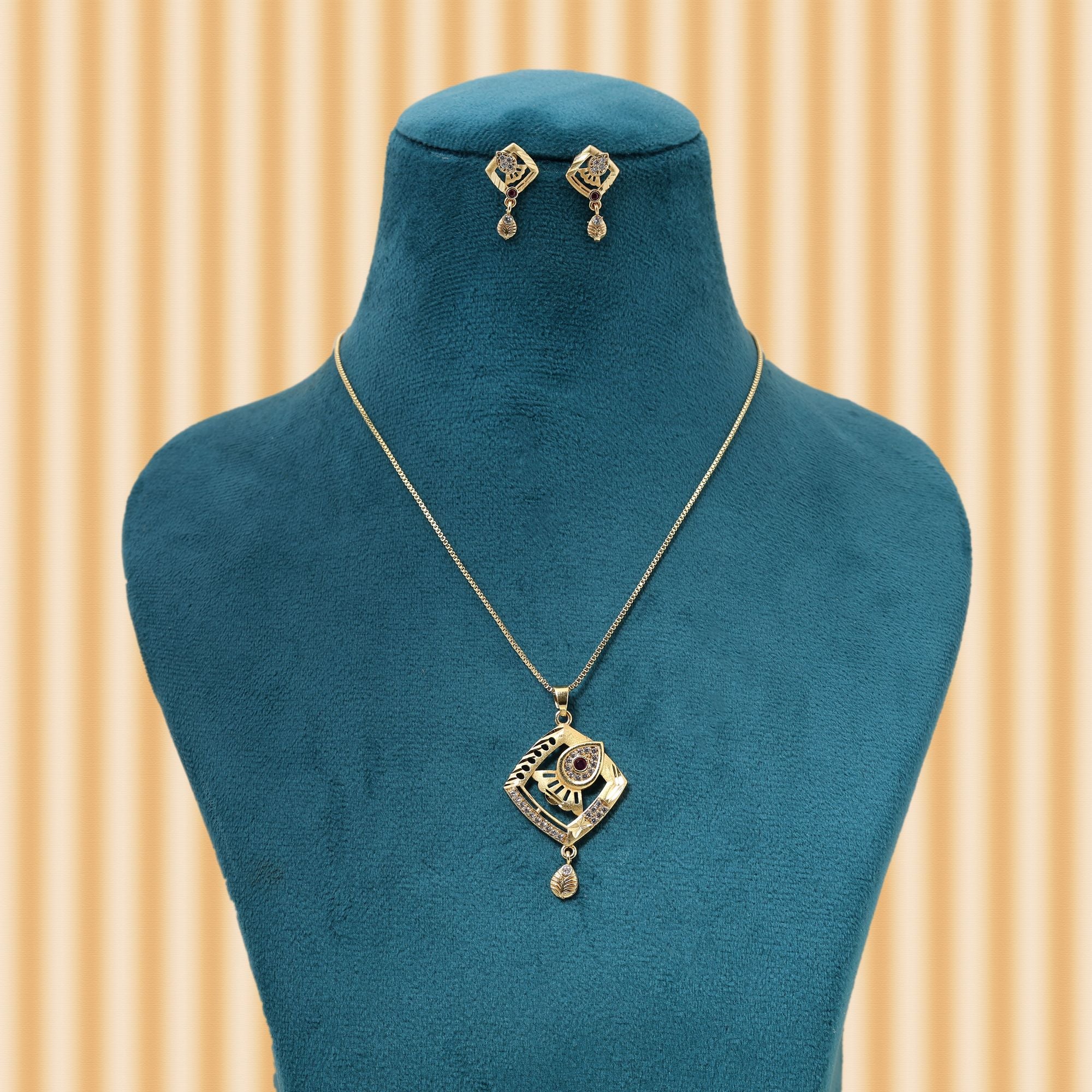 Gold Color Chain Pendant With Earring Crafted For Stylish Yet Simple Daily Wear