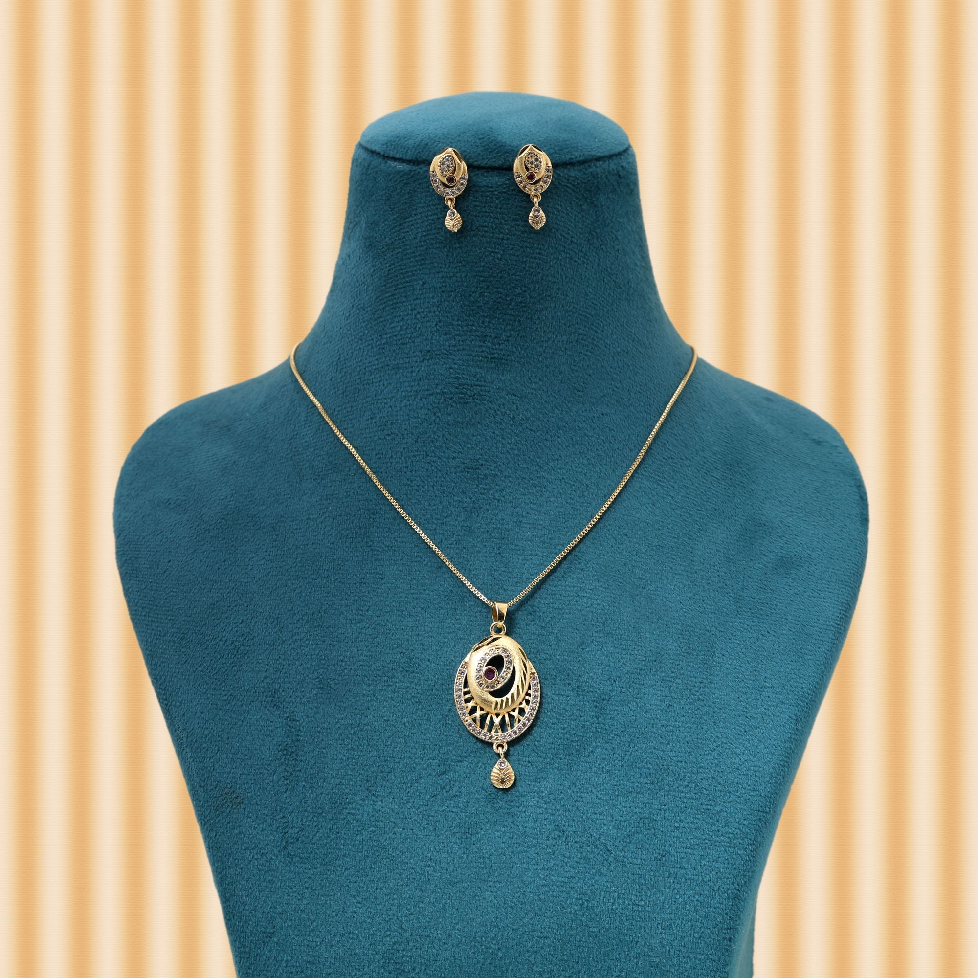 Gold Color Chain Pendant With Earring Designed To Complement Modern Ethnic Outfits