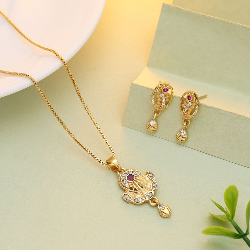 Gold Color Chain Pendant With Earring Showcasing Subtle Elegance And Cultural Charm