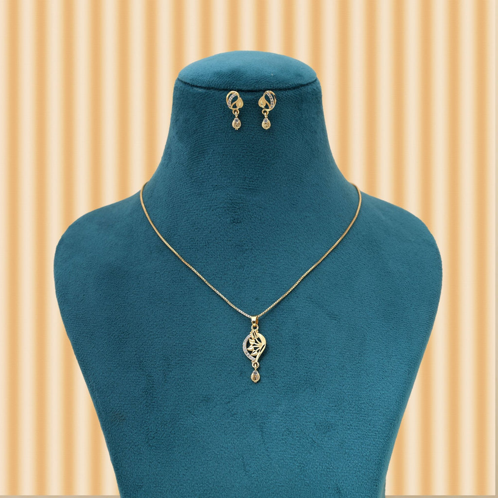 Gold Color Chain Pendant With Earring Perfect For Gifting On Traditional Occasions