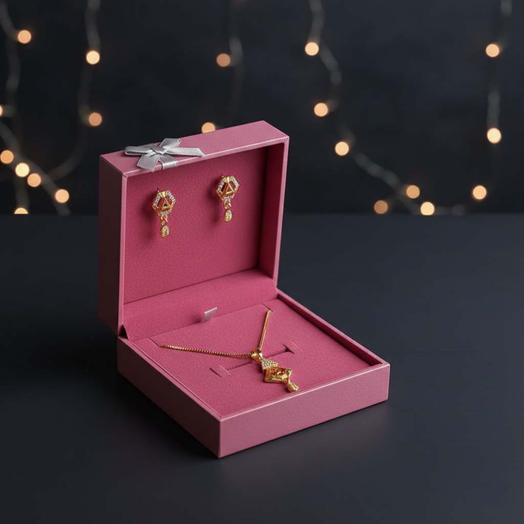 Gold Color Chain Pendant With Earring Offering Graceful Design For All Age Groups