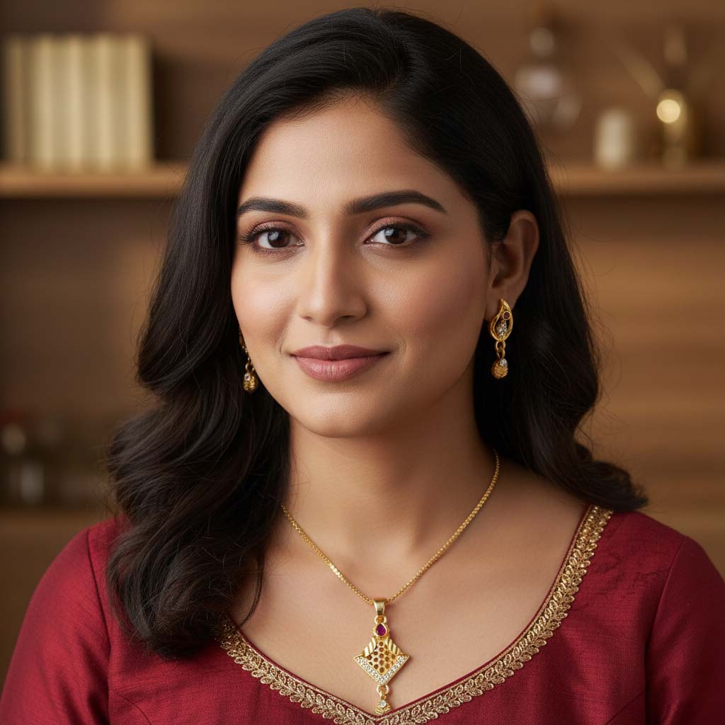 Gold Color Chain Pendant With Earring Featuring Minimal Design For Everyday Wear