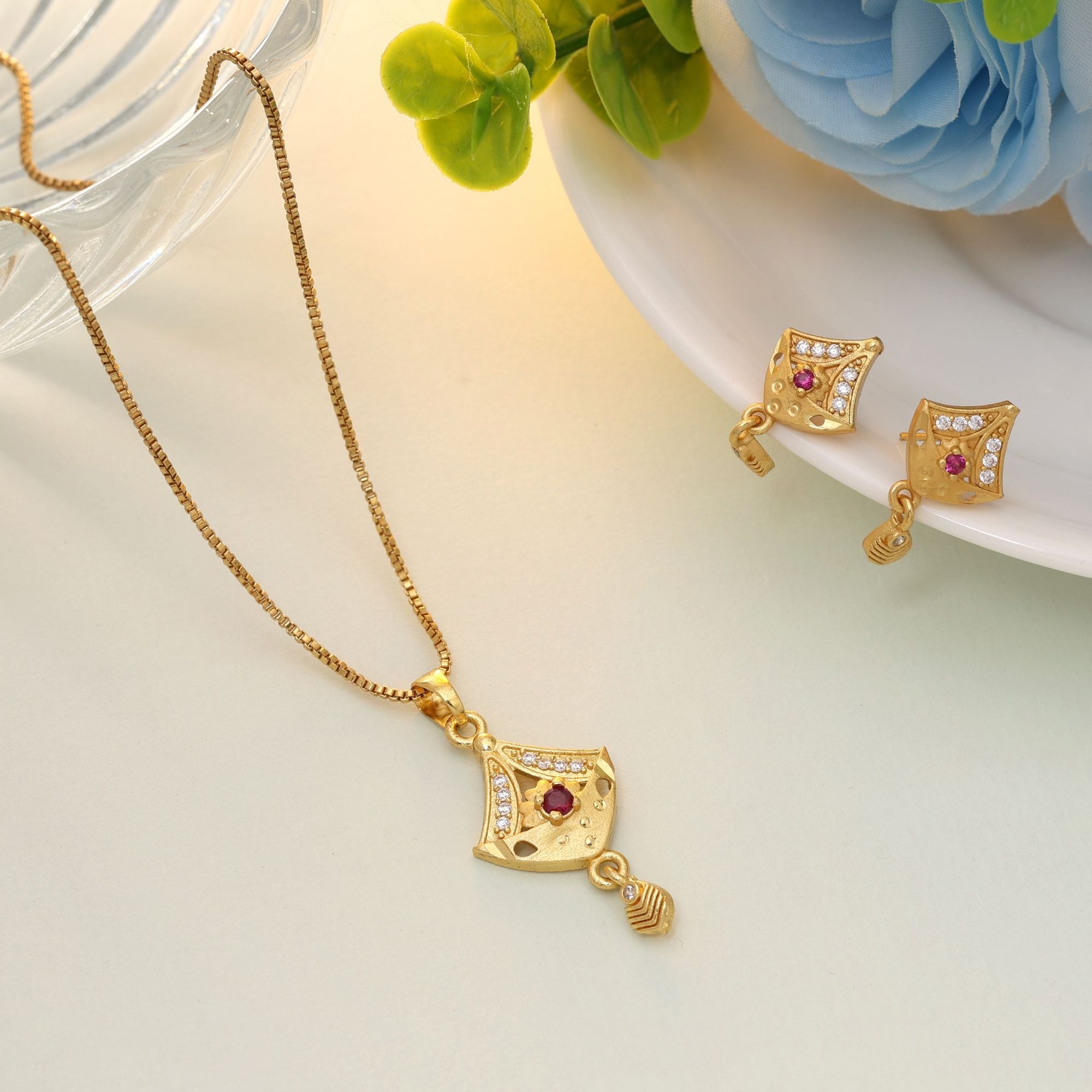 Gold Mangalsutra with Earrings Set