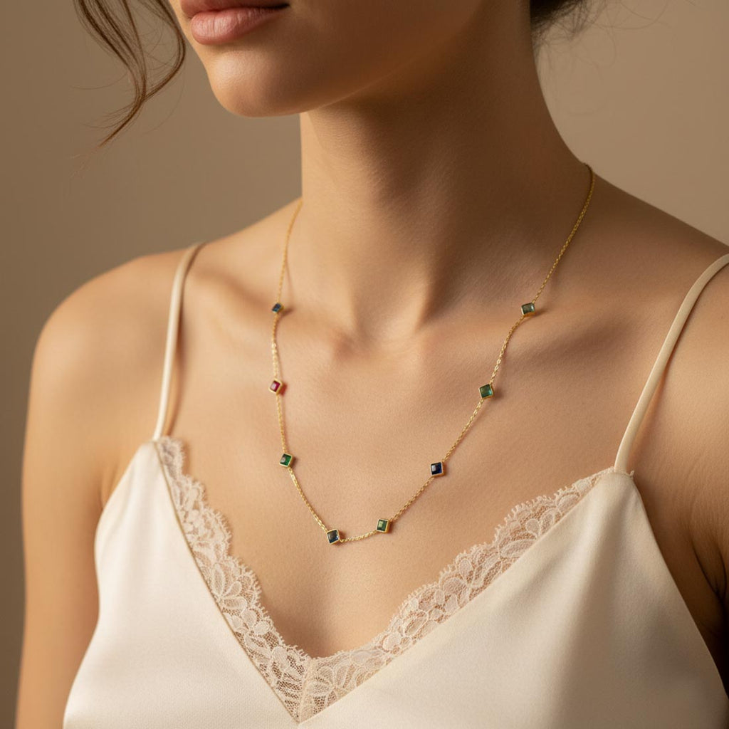 Multi Color Beaded Fashion Chain Necklace (Mala)