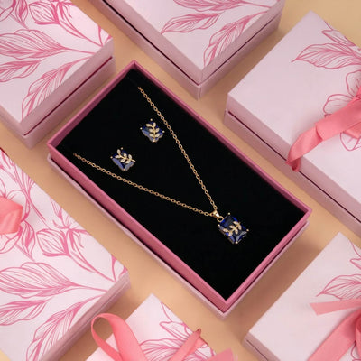 Blue Chain Pendant Set with Earrings