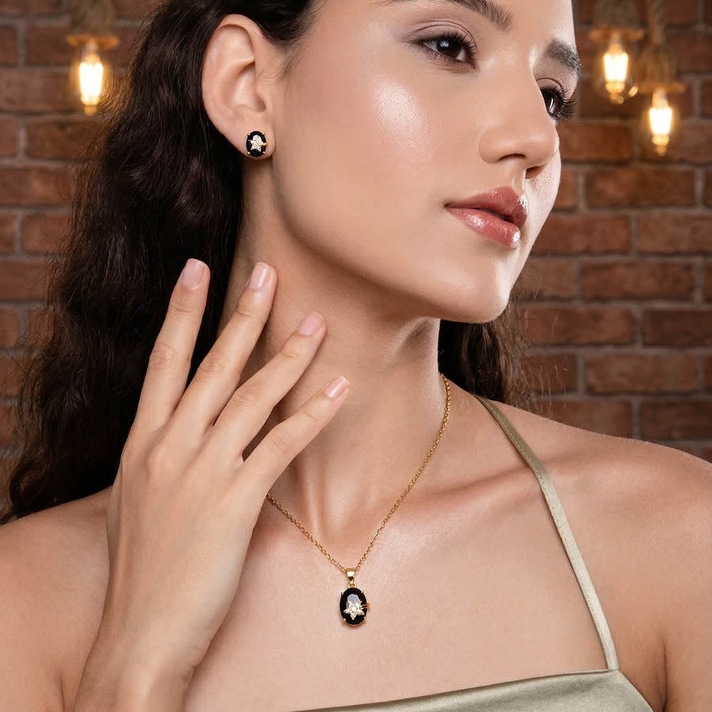 Black Anti Tarnish Chain Pendant Set