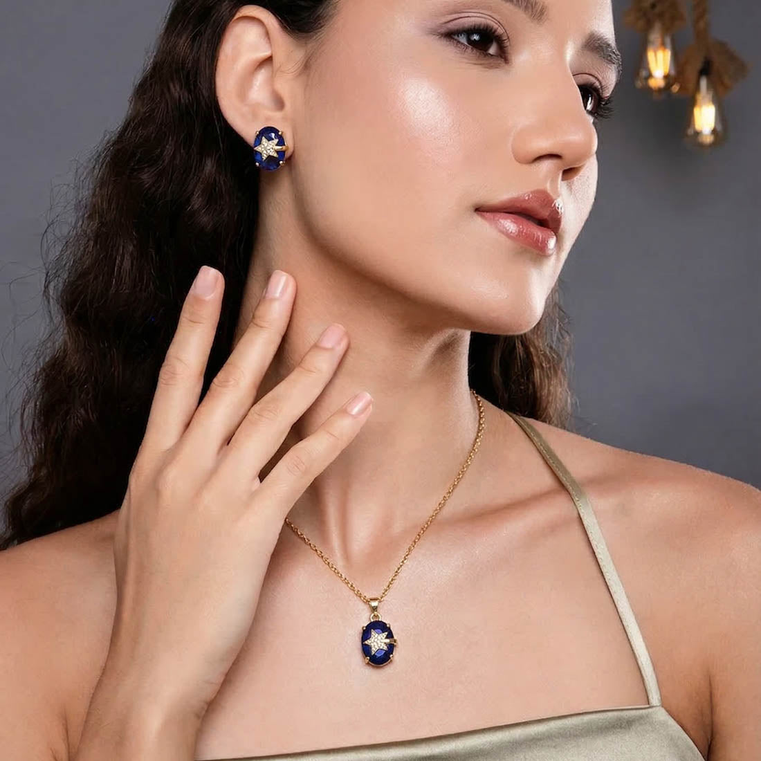 Blue Meenakari Chain Pendant Set