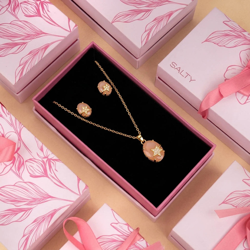 Peach Matte Gold Chain Pendant Set
