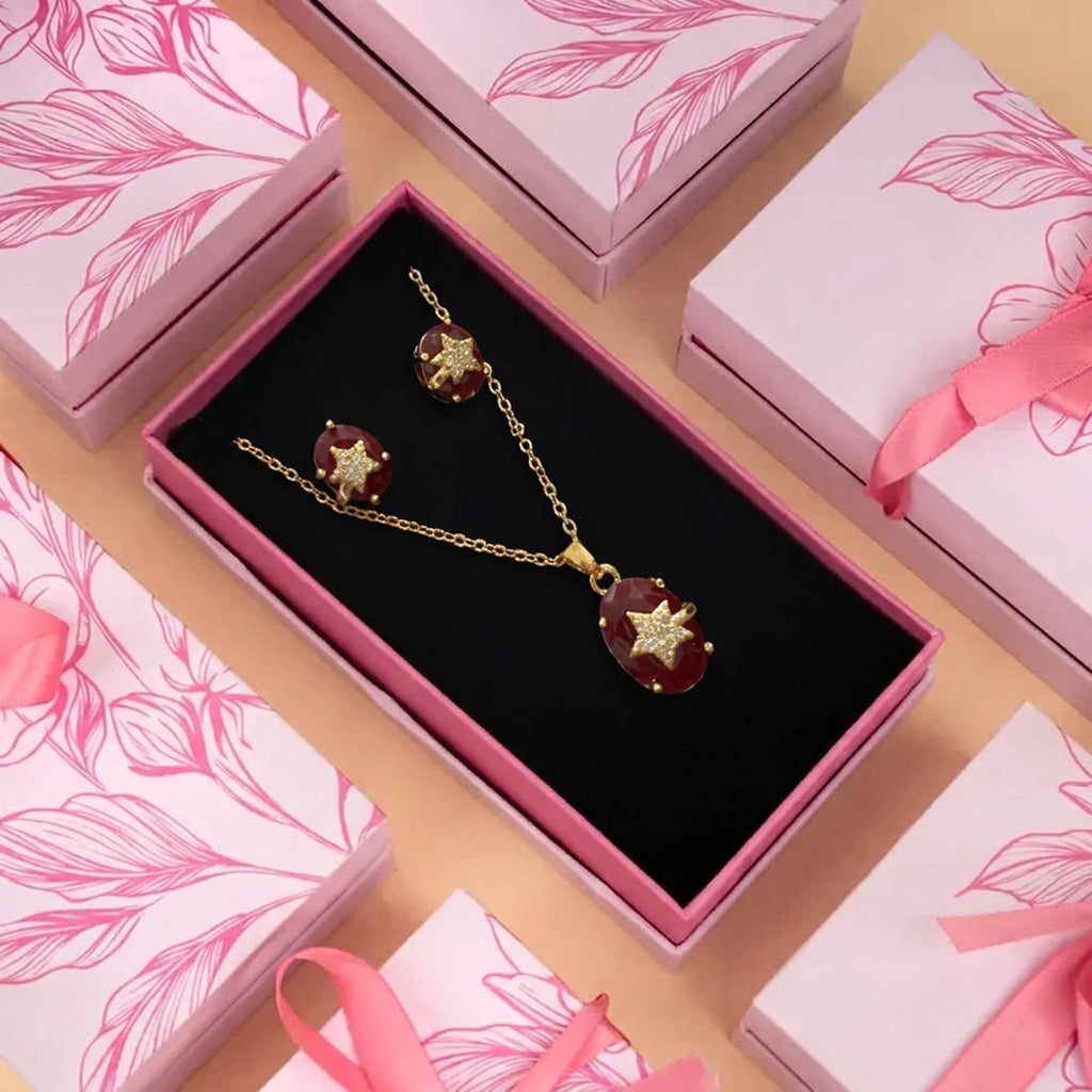 Red Meenakari Chain Pendant Set