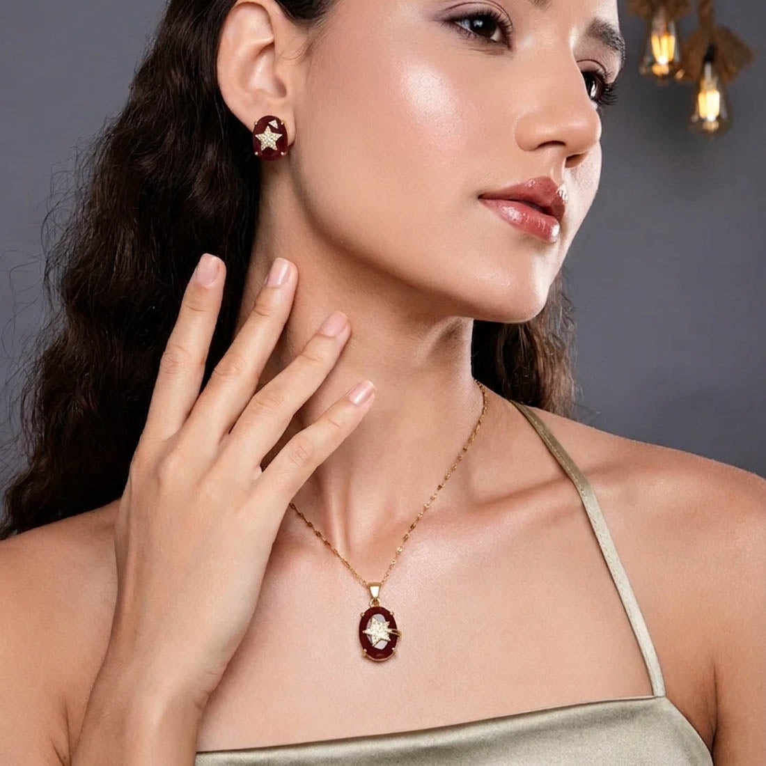 Red Meenakari Chain Pendant Set