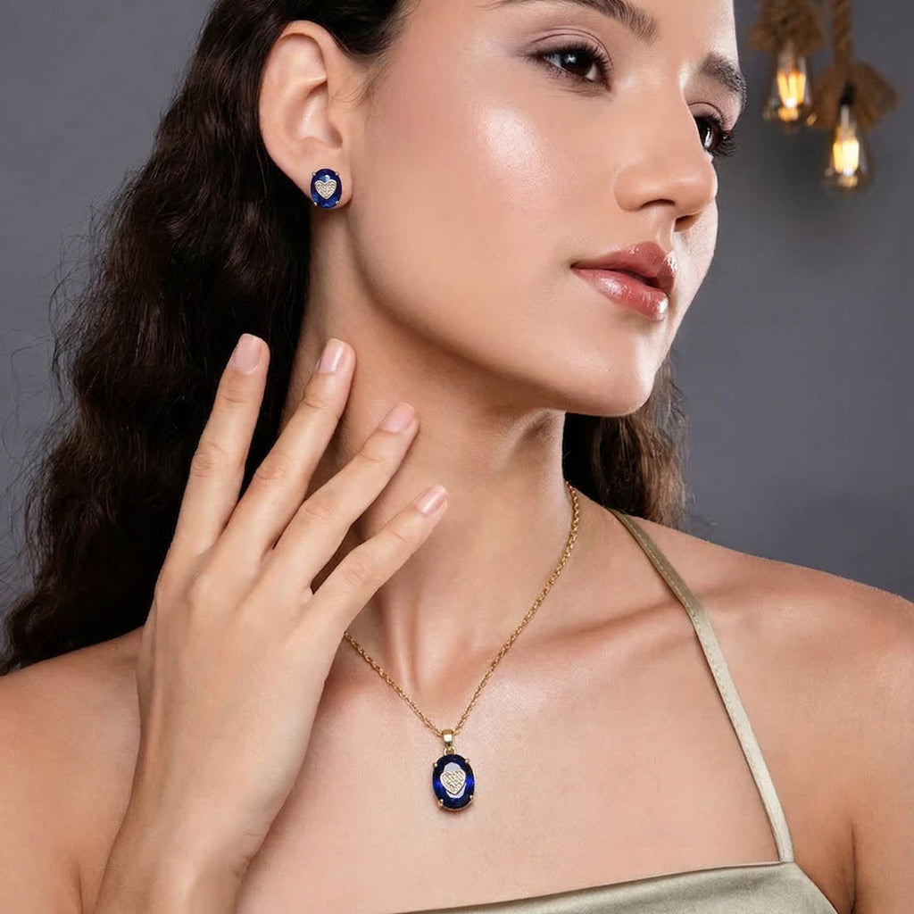 Blue Contemporary Meenakari Pendant Set
