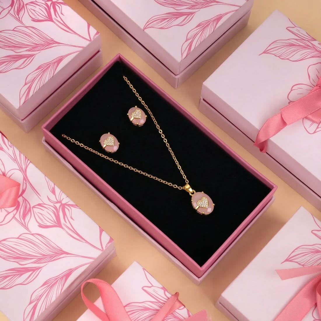 Peach Anti Tarnish Chain Pendant Set