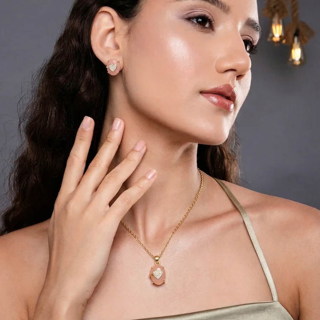 Peach Anti Tarnish Chain Pendant Set