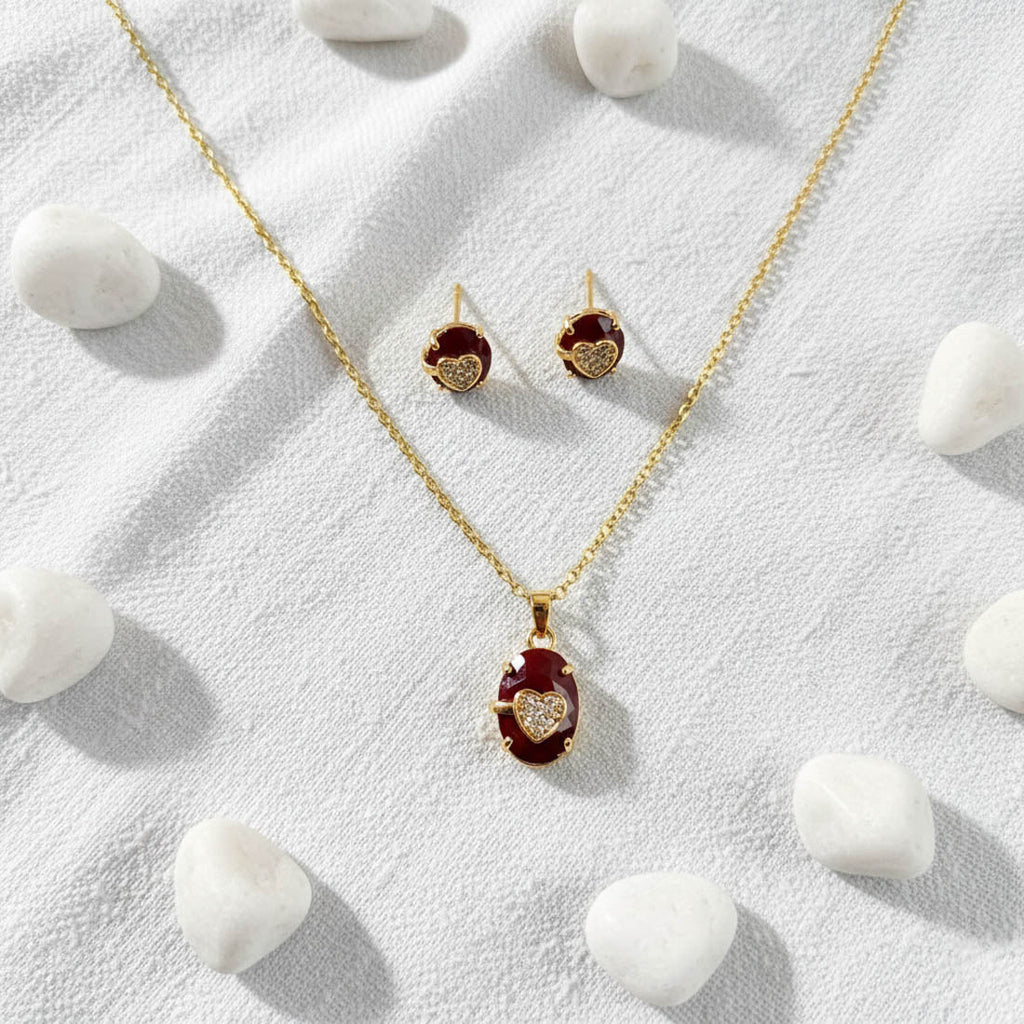 Red Traditional Meenakari Pendant Set