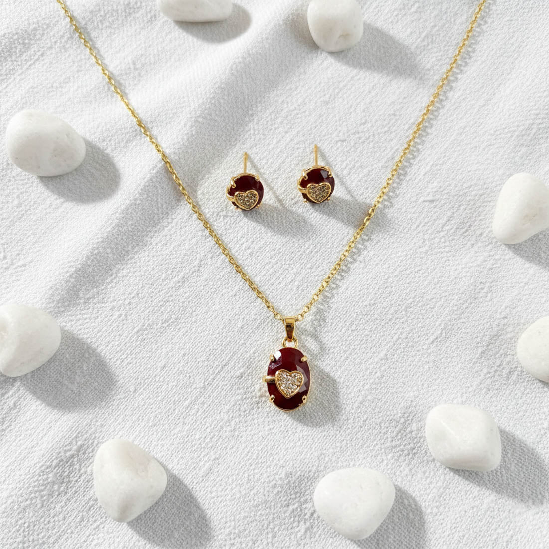 Red Traditional Meenakari Pendant Set