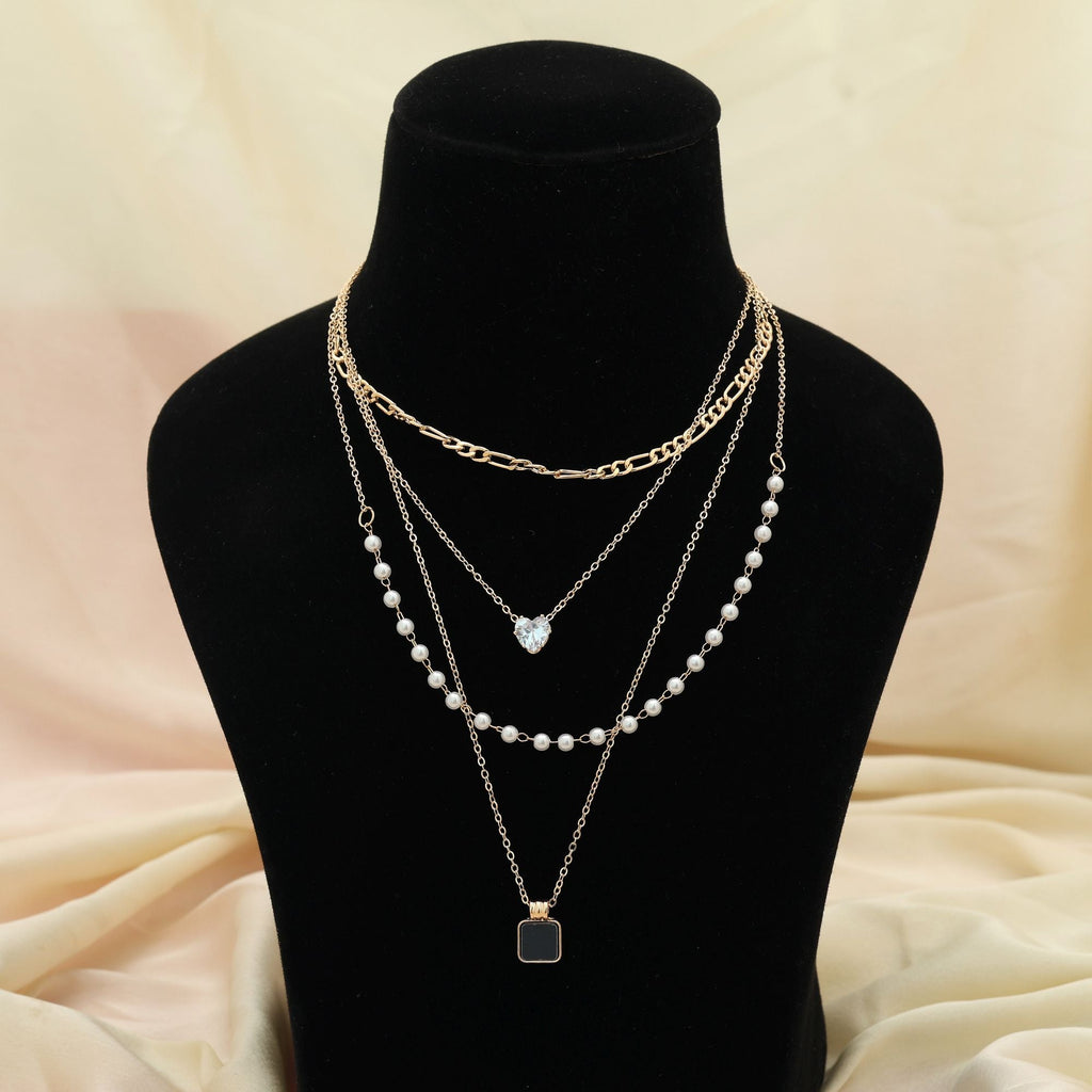 Black Color Multi Layer Chain Necklace Statement Style