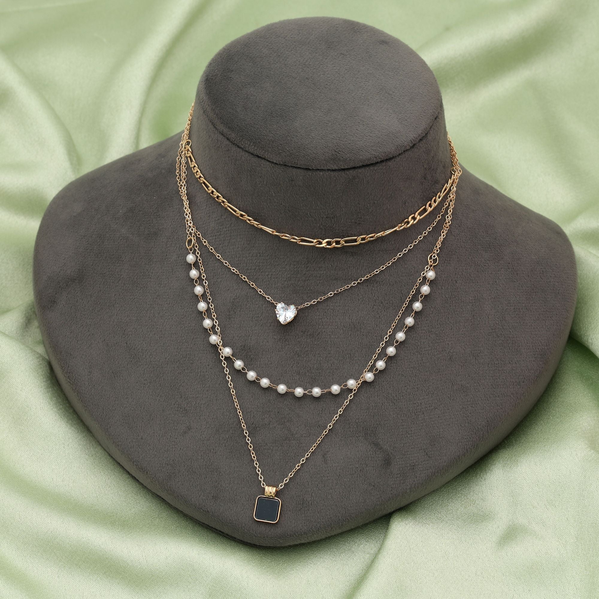 Black Color Multi Layer Chain Necklace Statement Style