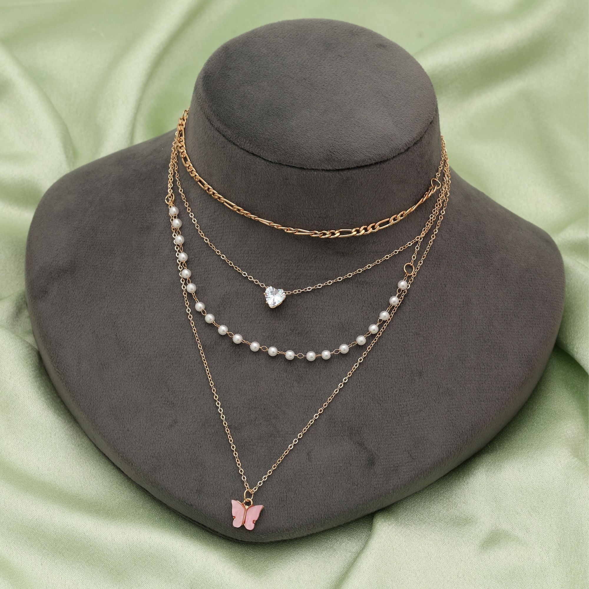 Pink Color Multi Layer Chain Necklace Feminine Style