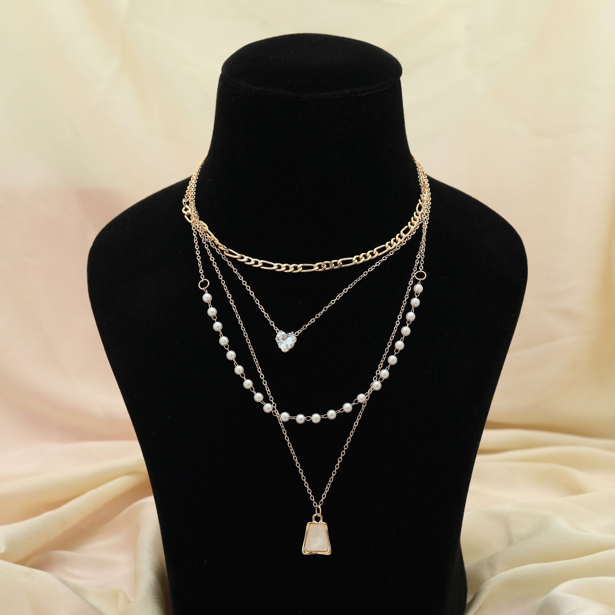 White Color Multi Layer Chain Necklace Minimal Style