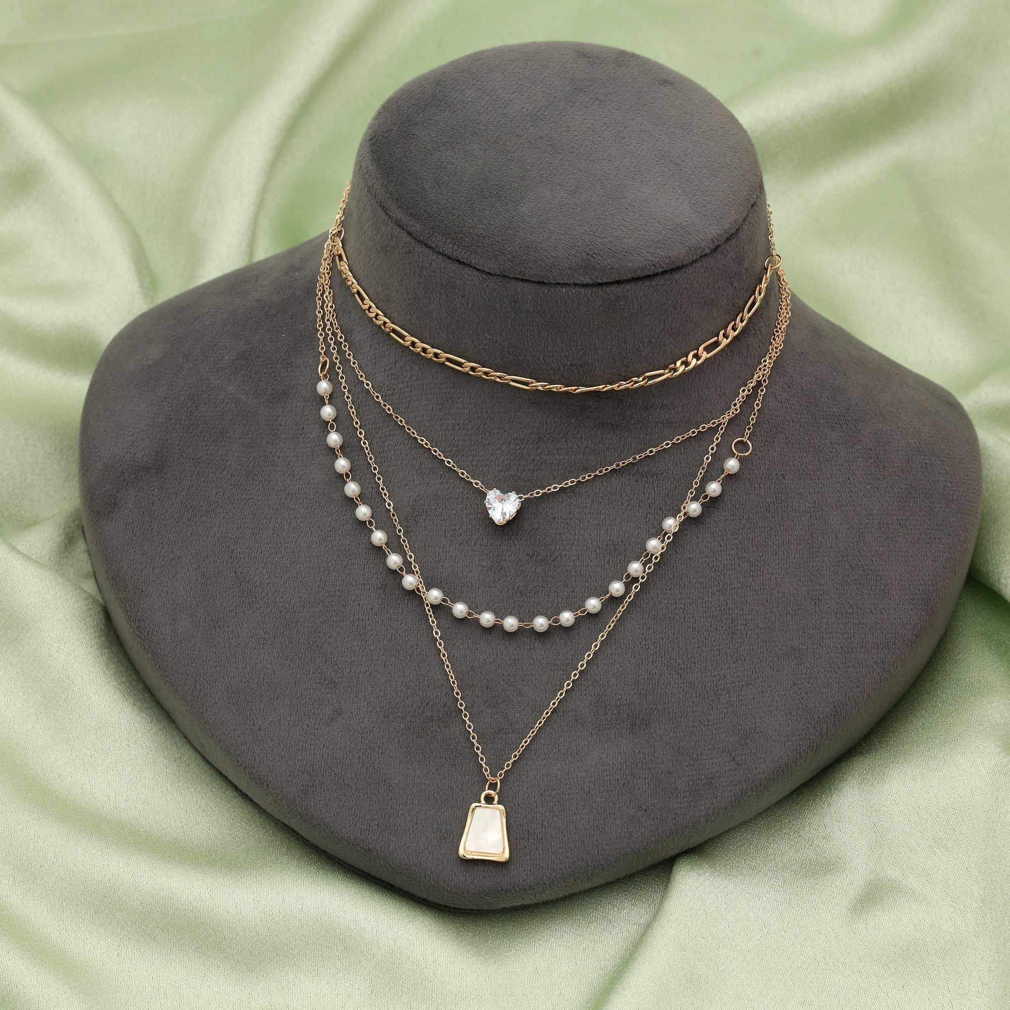 White Color Multi Layer Chain Necklace Minimal Style