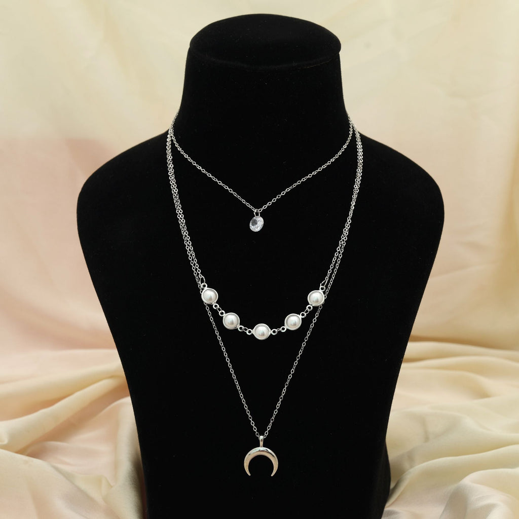 Silver Color Multi Layer Chain Necklace Everyday Style