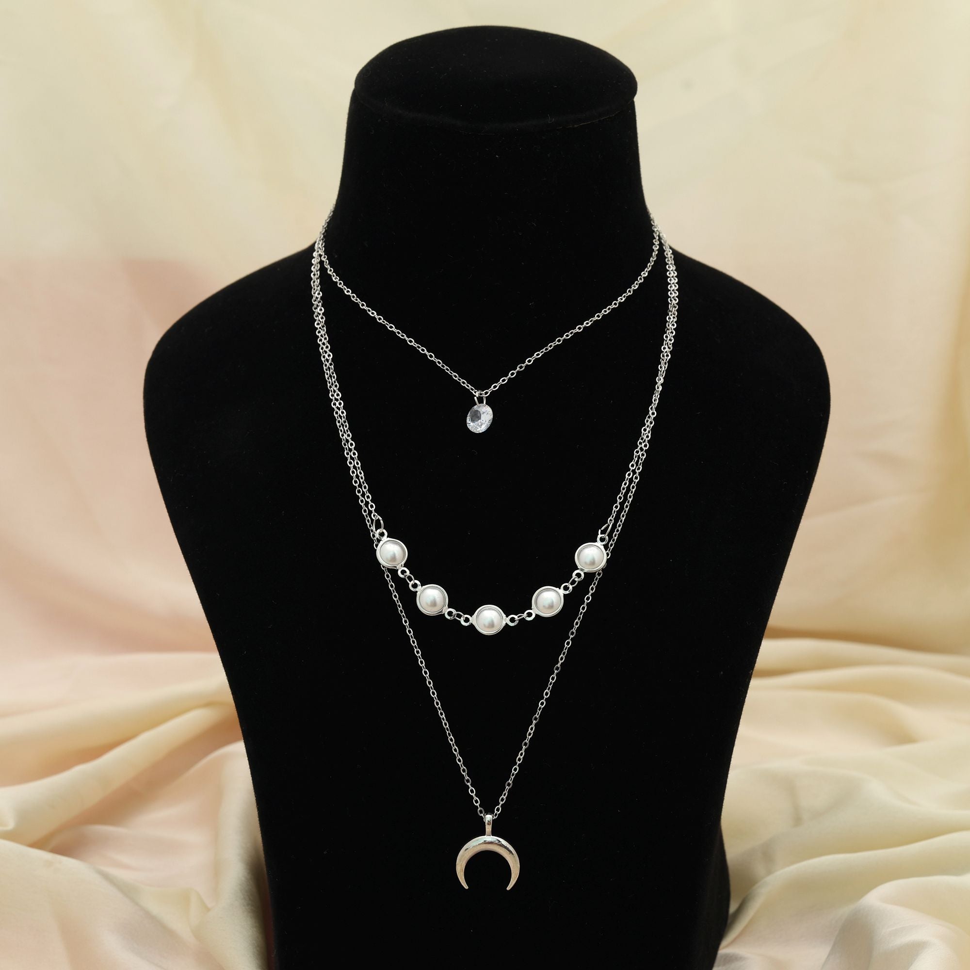 Silver Color Multi Layer Chain Necklace Everyday Style