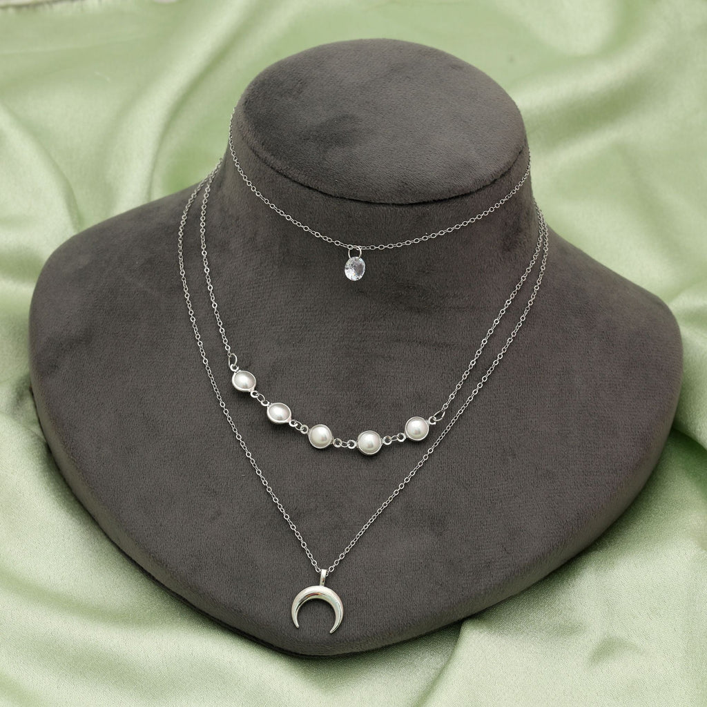 Silver Color Multi Layer Chain Necklace Everyday Style
