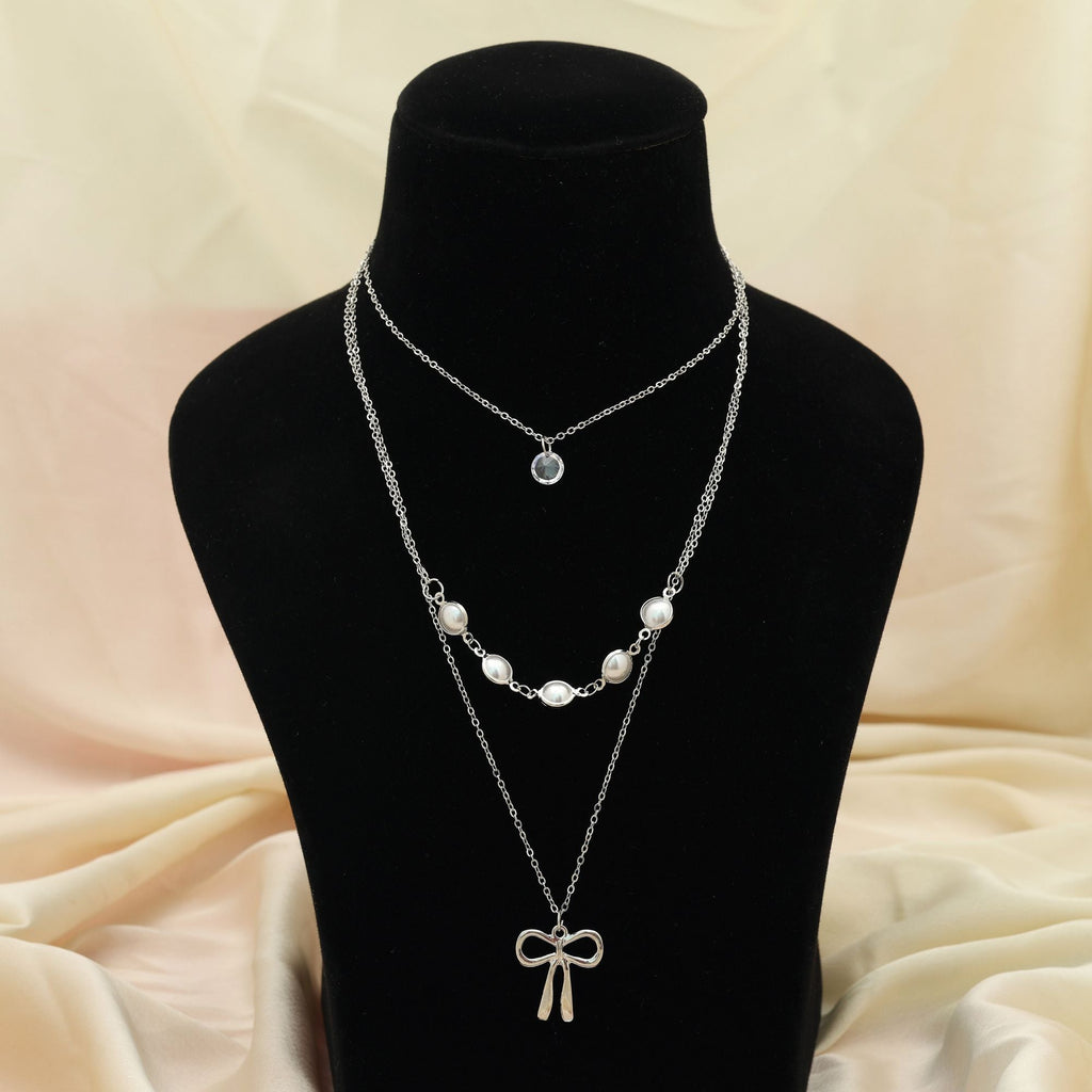 Silver Color Multi Layer Chain Necklace Minimal Design