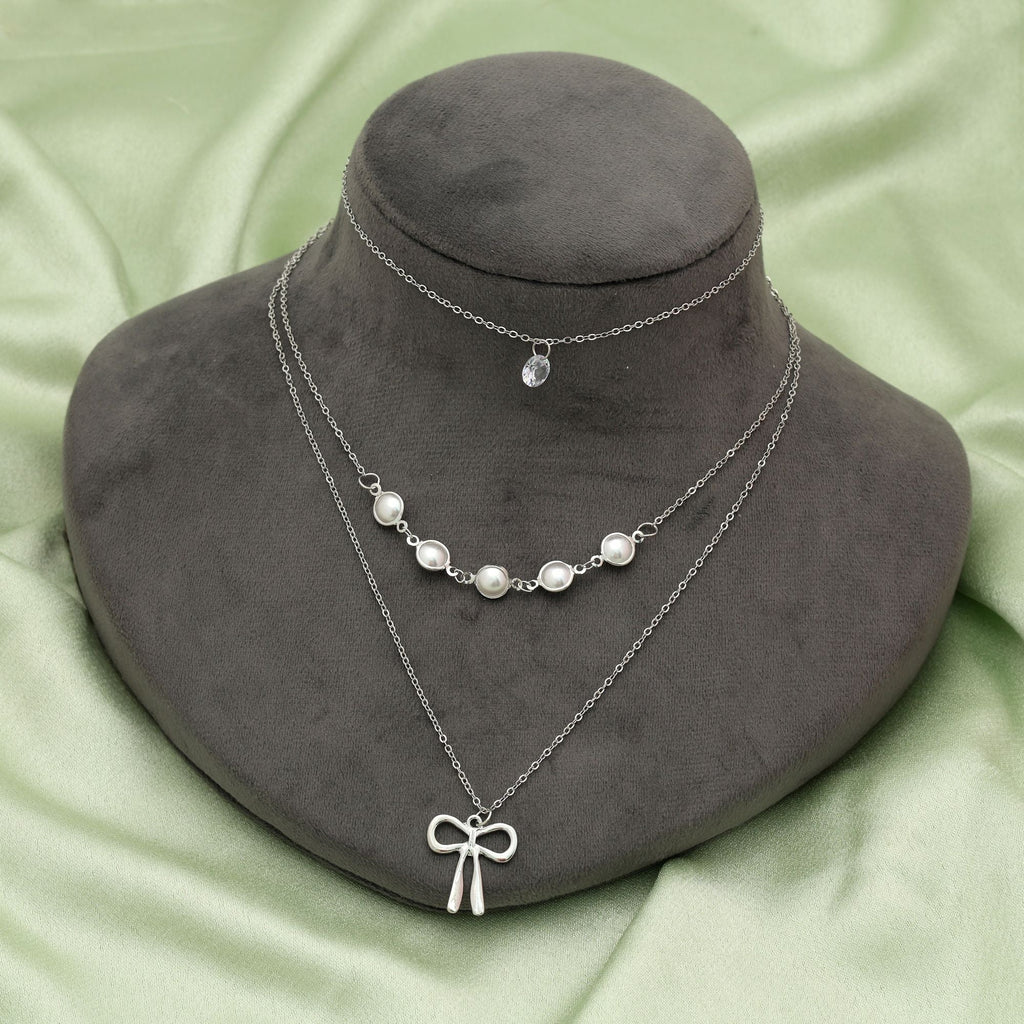 Silver Color Multi Layer Chain Necklace Minimal Design