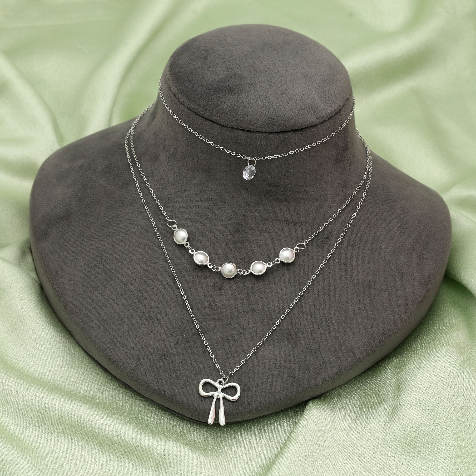 Silver Color Multi Layer Chain Necklace Minimal Design