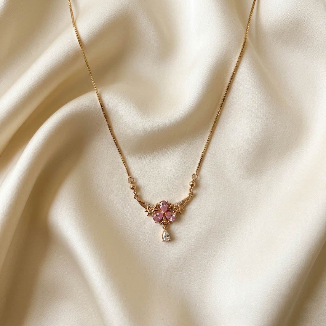 Light Pink Color Glass Stone Fashion Necklace