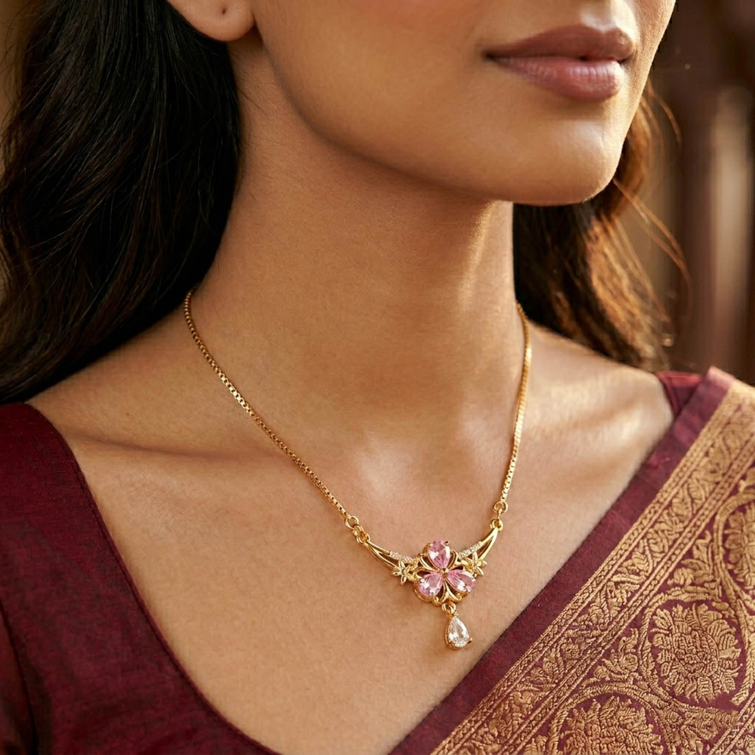 Light Pink Color Glass Stone Fashion Necklace