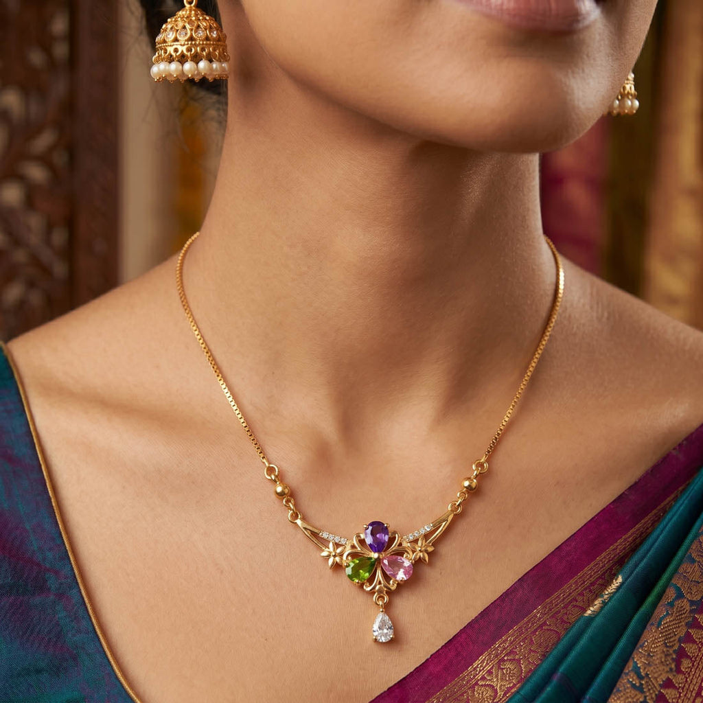 Multi Color Glass Stone Fashion Necklace