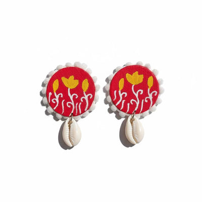 Orange Color Wooden Handcraft Earrings With Artistic Finish For Everyday Fashion