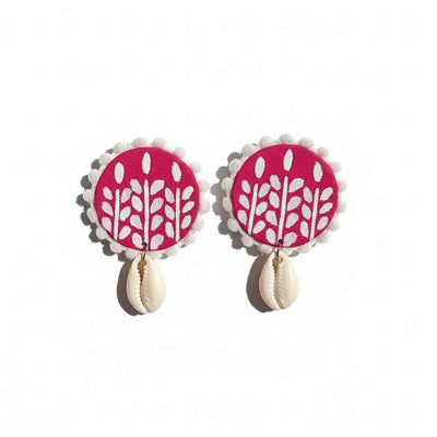 Rani Color Wooden Handcraft Earrings With Ethnic Charm For Traditional Outfits