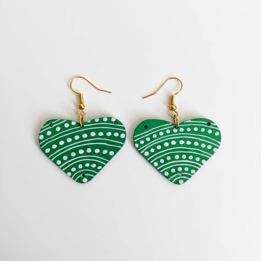 Green Color Wooden Handcraft Earrings With Handmade Artistic Touch And Cultural Appeal