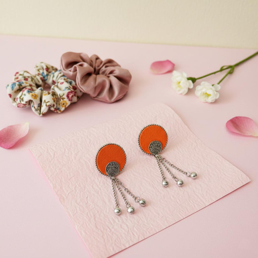 Peach Color Wooden Handcraft Earrings – Traditional Design