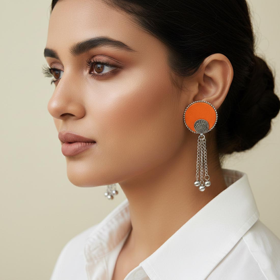 Peach Color Wooden Handcraft Earrings – Traditional Design