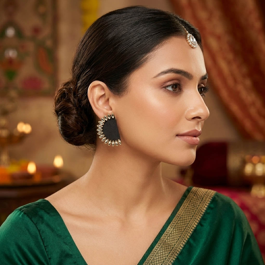 Black Color Handcraft Earrings Fusion Design