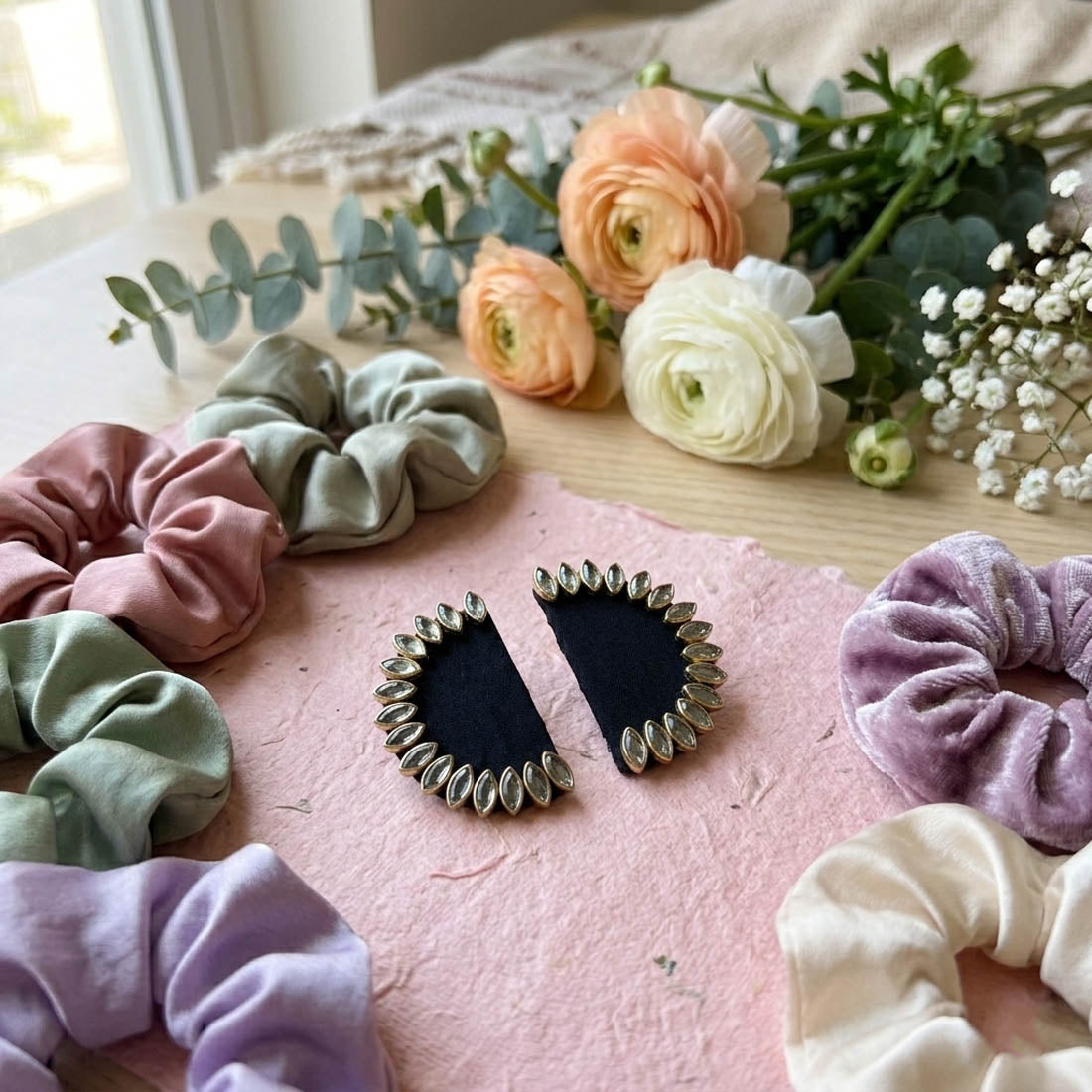 Black Color Handcraft Earrings Fusion Design