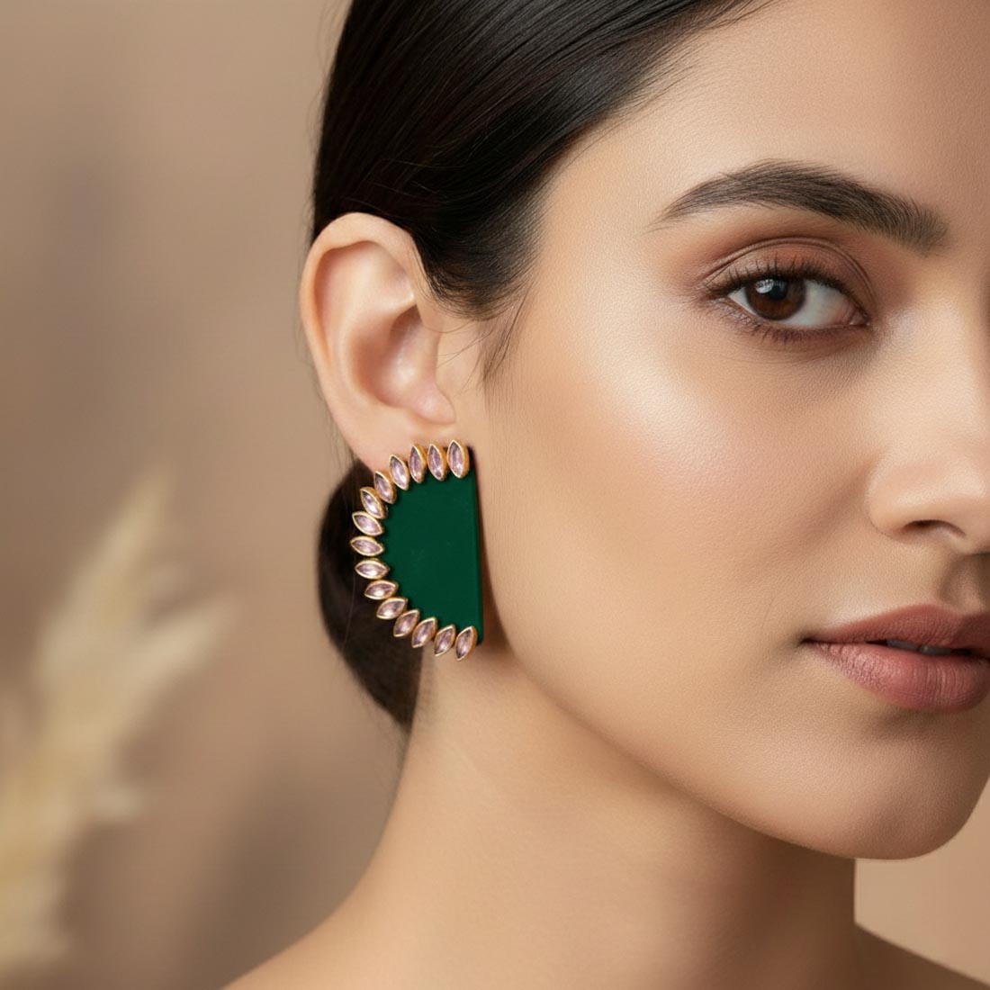 Green Color Wooden Handcraft Earrings – Classic Finish