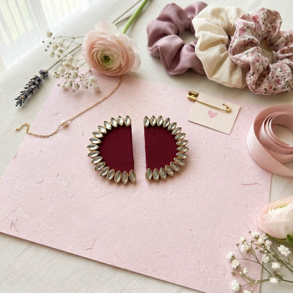 Maroon Color Handcraft Earrings Wedding Style