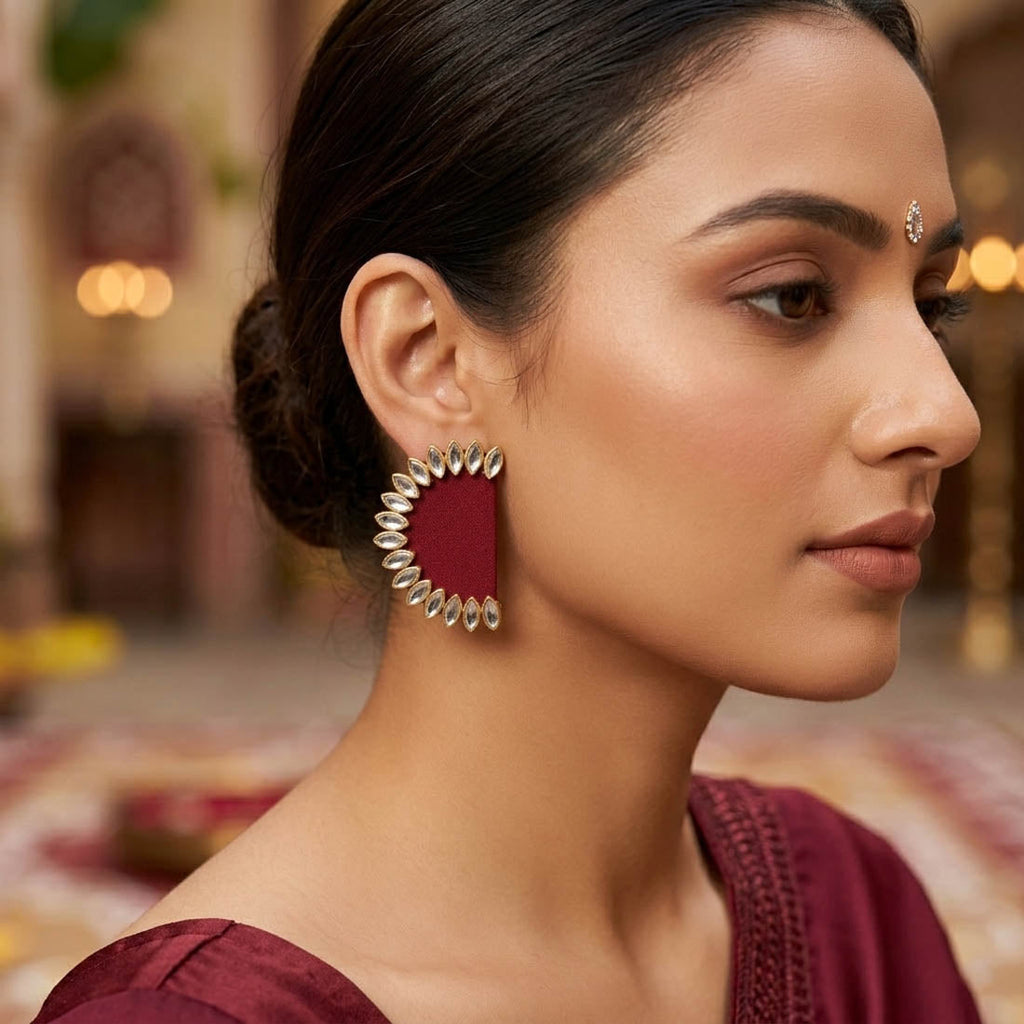 Maroon Color Handcraft Earrings Wedding Style
