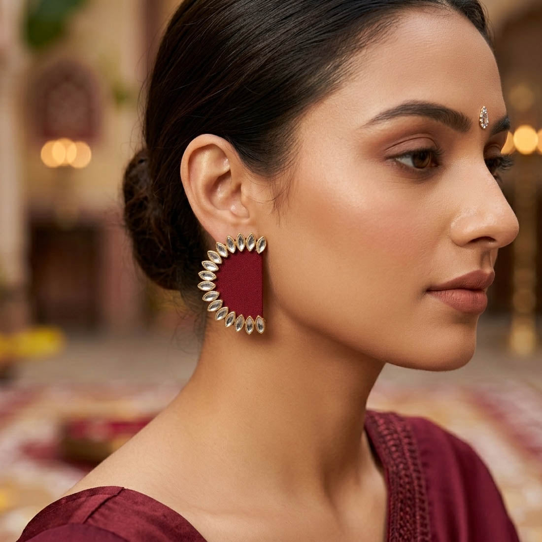 Maroon Color Handcraft Earrings Wedding Style