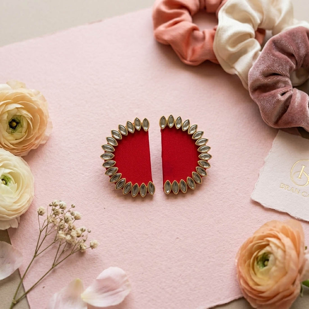 Red Color Handcraft Earrings Festive Style