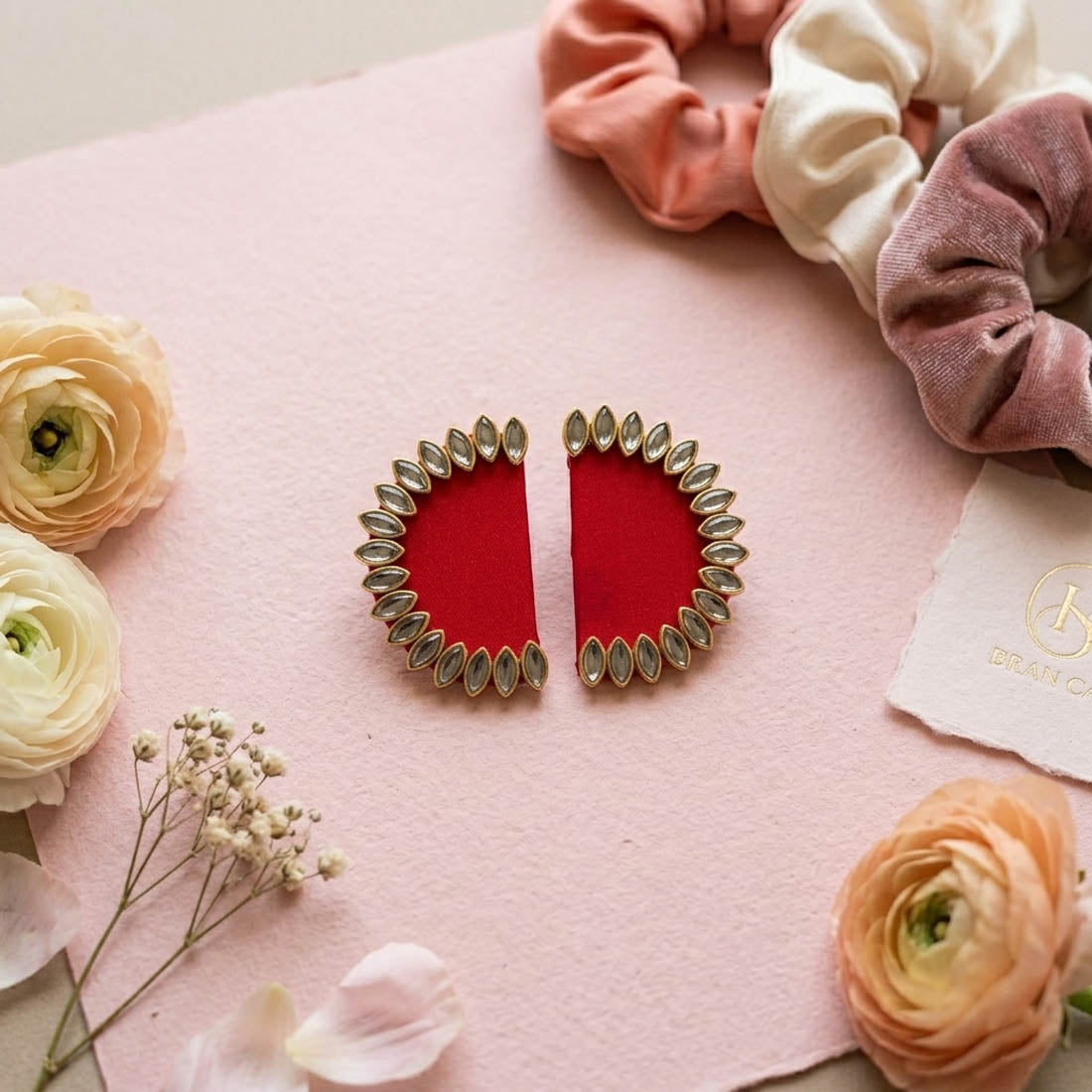 Red Color Handcraft Earrings Festive Style