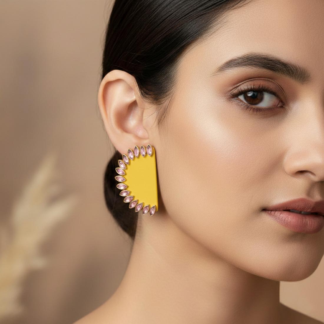 Yellow Color Wooden Handcraft Earrings – Festive Look