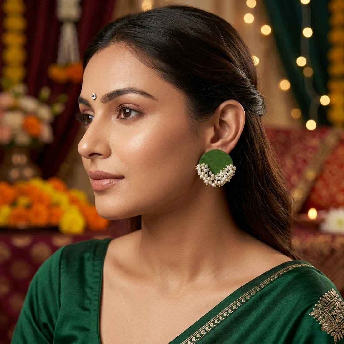 Mehandi Green Color Handcraft Earrings Wedding Wear
