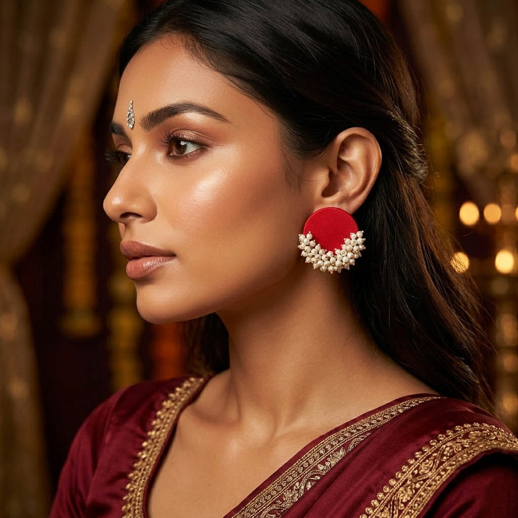 Red Color Handcraft Earrings Bold Style