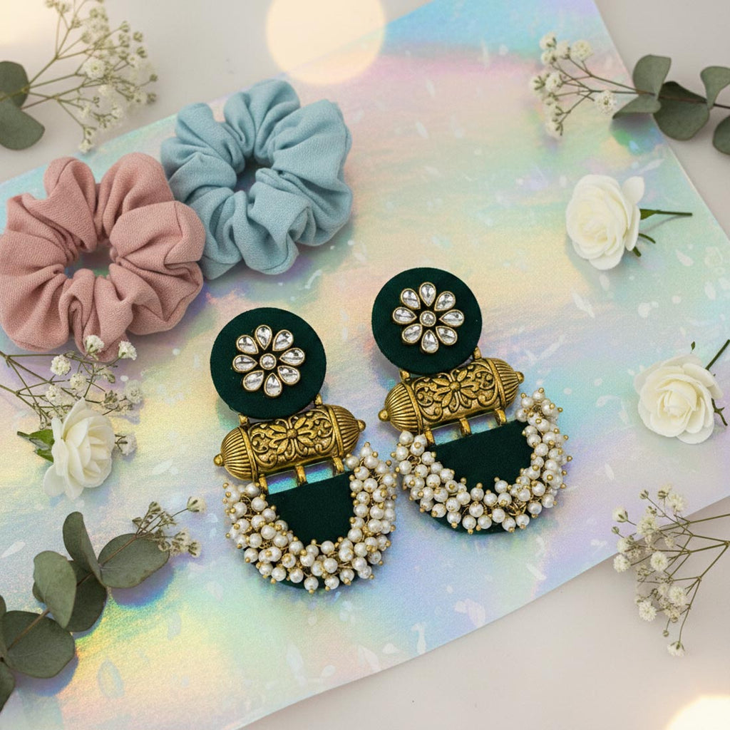 Green Color Wooden Handcraft Earrings – Nature Inspired
